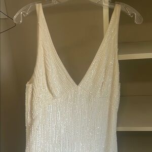 Elegant Ivory Beaded V-Neck Women's Dress